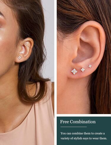 3 Pairs 14k Gold Stud Earrings for Women Hypoallergenic 925 Sterling Silver Post Dainty Cartilage Tragus Earrings Stacks Set Trendy Small Diamond Heart Multiple Piercing Jewelry for Men in Saudi Arabia