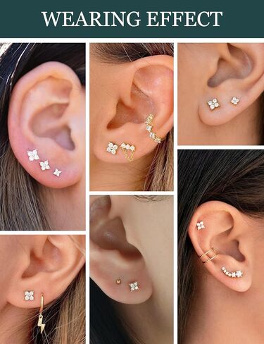3 Pairs 14k Gold Stud Earrings for Women Hypoallergenic 925 Sterling Silver Post Dainty Cartilage Tragus Earrings Stacks Set Trendy Small Diamond Heart Multiple Piercing Jewelry for Men in Saudi Arabia
