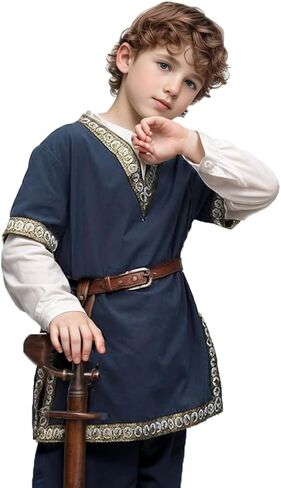 Boys Renaissance Viking Pirate V Neck Shirt Medieval Knight Costume Tops in Saudi Arabia