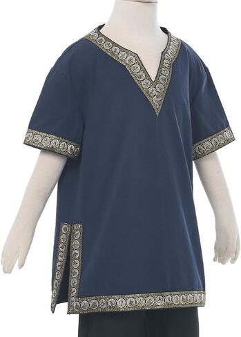 Boys Renaissance Viking Pirate V Neck Shirt Medieval Knight Costume Tops in Saudi Arabia
