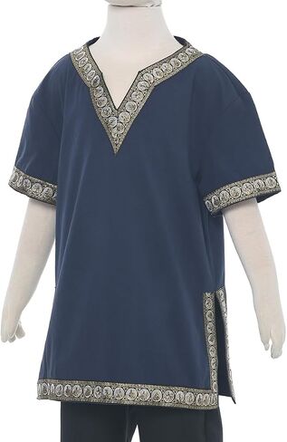 Boys Renaissance Viking Pirate V Neck Shirt Medieval Knight Costume Tops in Saudi Arabia