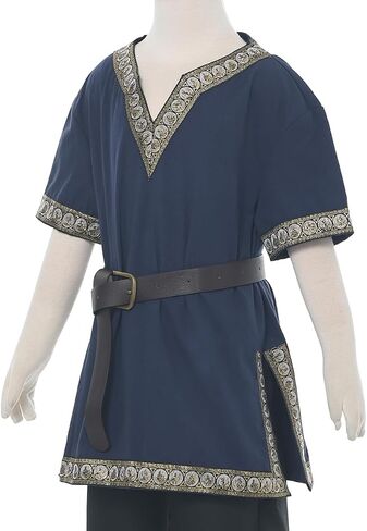 Boys Renaissance Viking Pirate V Neck Shirt Medieval Knight Costume Tops in Saudi Arabia