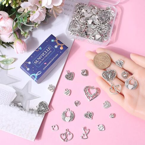 SUNNYCLUE 1 Box 90Pcs 15 Styles Heart Charms Hearts Charm Valentine's Day Assorted Love Charms Collection Tibetan Style Alloy Mother's Day Charm for Jewelry Making Charms Valentine Gifts DIY Crafting in Saudi Arabia