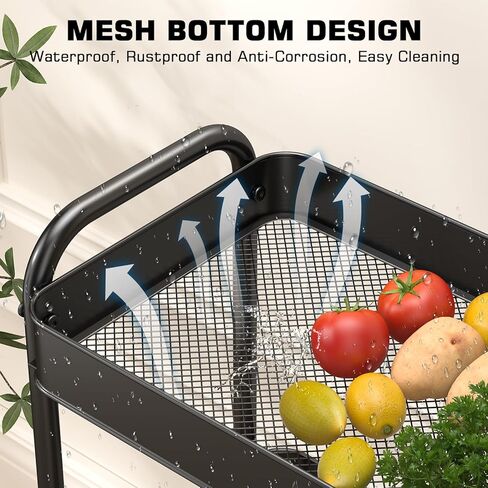 عربة YASONIC ذات 3 طبقات، عربة أدوات معدنية مع 3 أكواب تعليق و4 خطافات، منظم عربة تخزين شبكي مطور، سهلة التجميع، عربات دوارة بعجلات للمطبخ المكتبي in Kuwait