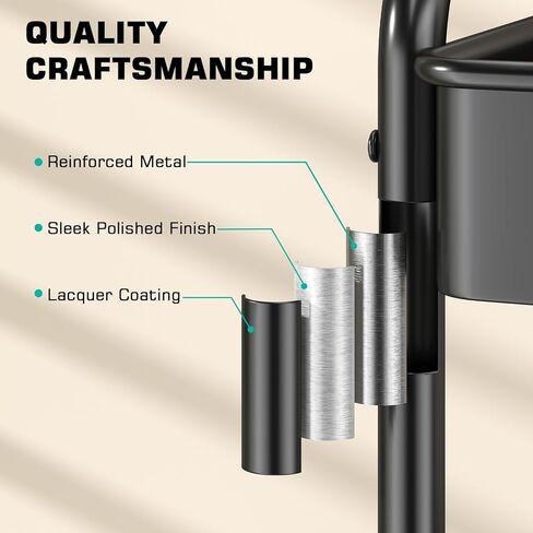 عربة YASONIC ذات 3 طبقات، عربة أدوات معدنية مع 3 أكواب تعليق و4 خطافات، منظم عربة تخزين شبكي مطور، سهلة التجميع، عربات دوارة بعجلات للمطبخ المكتبي in Kuwait