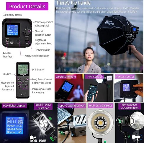 Weeylite المحمولة 60W Studio COB LED ضوء مستمر للفيديو مع Softbox، 2500K-8500K CRI 95+ مجموعة إضاءة ثنائية اللون قابلة للتعتيم مع التطبيق/جهاز التحكم عن بعد لتصوير الفيديو على YouTube in Kuwait