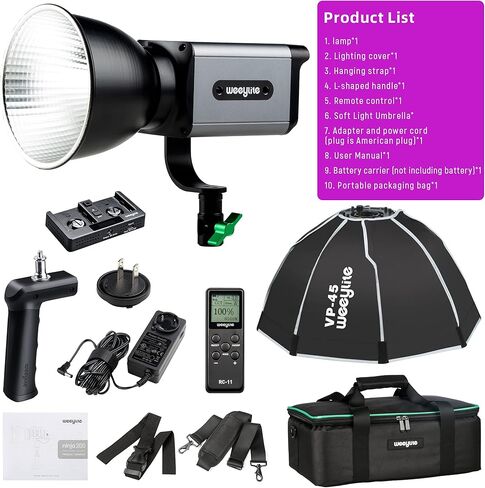 Weeylite المحمولة 60W Studio COB LED ضوء مستمر للفيديو مع Softbox، 2500K-8500K CRI 95+ مجموعة إضاءة ثنائية اللون قابلة للتعتيم مع التطبيق/جهاز التحكم عن بعد لتصوير الفيديو على YouTube in Kuwait