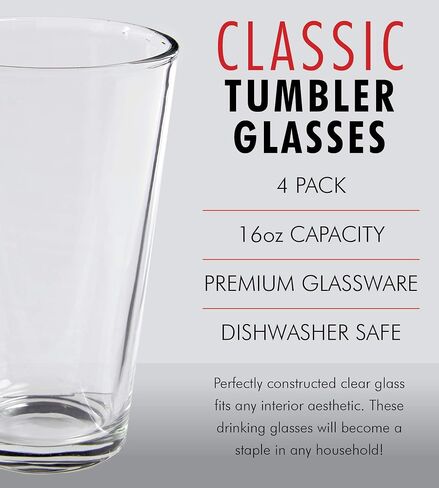 Pint Beer Glasses Set of 2 – 16 oz Tall Clear Drinking Glasses and All Purpose Tumblers – Heavy Base Cocktail, Water, Juice Glass – Pub Style Design For Home Dining, Bars, and Parties in Saudi Arabia