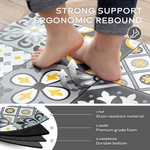 Ashler Kitchen Mats Cushioned Anti-Fatigue Kitchen Rugs, Non-Slip Waterproof Kitchen Floor Mats, Ergonomic Comfort Foam Standing Rug for Kitchen, Office, Floor, Laundry, Sink, 17x47 in, Light Grey in Saudi Arabia