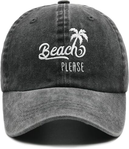قبعة الشاطئ يرجى قبعة الشاطئ قبعة بيسبول قطنية قابلة للتعديل مطرزة للأب للنساء والرجال الصيف باللون الأسود in Kuwait