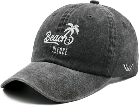 قبعة الشاطئ يرجى قبعة الشاطئ قبعة بيسبول قطنية قابلة للتعديل مطرزة للأب للنساء والرجال الصيف باللون الأسود in Kuwait