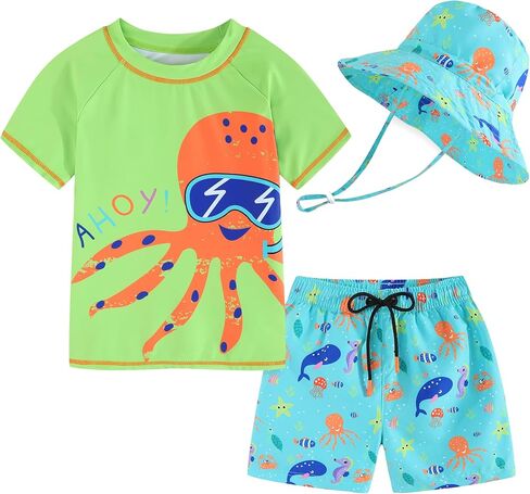 Toddlers Baby Boys' 3-Piece Swimsuit Trunk Rashguard Set and Sun Hat Swimwear Bathing Suit UPF 50+ in Saudi Arabia