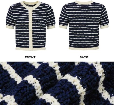 Womens Short Sleeve Striped Sweaters Tops Crew Neck Pullover Shirt Lightweight Knit Cardigans Blouse in Saudi Arabia