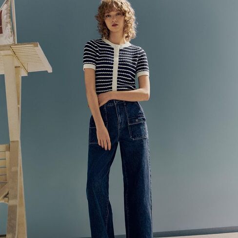 Womens Short Sleeve Striped Sweaters Tops Crew Neck Pullover Shirt Lightweight Knit Cardigans Blouse in Saudi Arabia