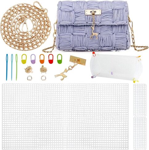 WADORN DIY Knitting Crochet Bags Kit, Acrylic Yarns Weaving Bag Making Materials Blank Mesh Plastic Canvas Sheets for Embroidery Cross Stitch DIY Women Handmade Bag Making Accessories, 7.2x4.2 Inch in Saudi Arabia