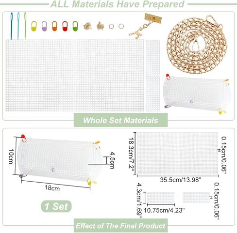WADORN DIY Knitting Crochet Bags Kit, Acrylic Yarns Weaving Bag Making Materials Blank Mesh Plastic Canvas Sheets for Embroidery Cross Stitch DIY Women Handmade Bag Making Accessories, 7.2x4.2 Inch in Saudi Arabia