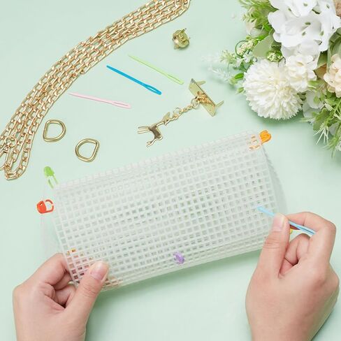 WADORN DIY Knitting Crochet Bags Kit, Acrylic Yarns Weaving Bag Making Materials Blank Mesh Plastic Canvas Sheets for Embroidery Cross Stitch DIY Women Handmade Bag Making Accessories, 7.2x4.2 Inch in Saudi Arabia