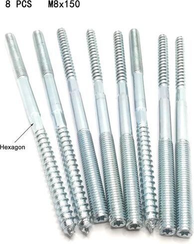Hanger Bolt M8x79 Silvery Double Headed Bolt Self-Tapping Screw with Hexagon for Furniture 8Pcs in Saudi Arabia