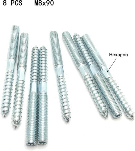 Hanger Bolt M8x79 Silvery Double Headed Bolt Self-Tapping Screw with Hexagon for Furniture 8Pcs in Saudi Arabia