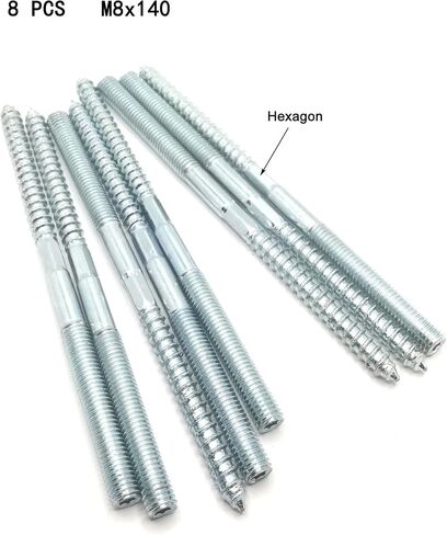 Hanger Bolt M8x79 Silvery Double Headed Bolt Self-Tapping Screw with Hexagon for Furniture 8Pcs in Saudi Arabia