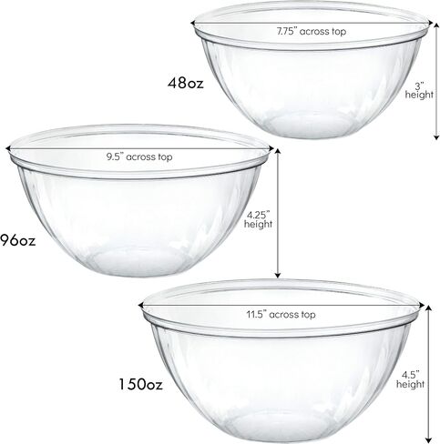 PLASTICPRO Disposable 150 Ounce Round Crystal Clear Plastic Serving Bowls for Snack or Chip ,Candy Dish, Party Salad Container Pack of 2 in Saudi Arabia