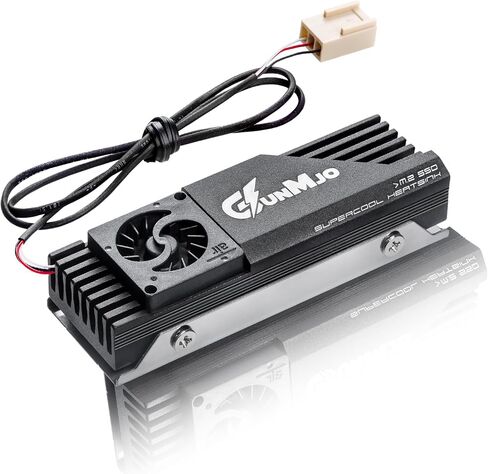 GUNMJO M.2 2280 SSD Heatsink, 20mm Built-in Cooling Fan, Aluminum Plate-Fin Design, with Thermal pad for AI and Gaming PC, Black in Saudi Arabia
