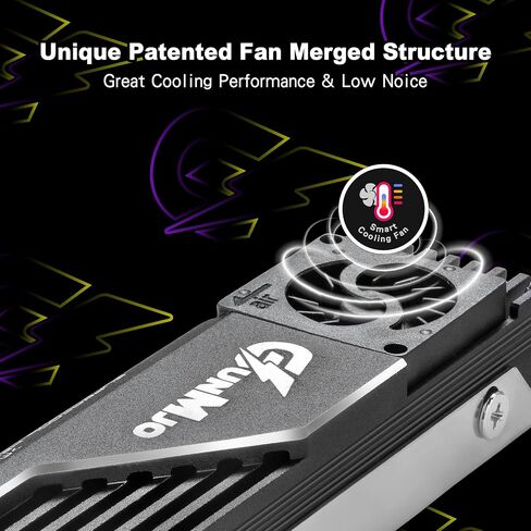 GUNMJO M.2 2280 SSD Heatsink, 20mm Built-in Cooling Fan, Aluminum Plate-Fin Design, with Thermal pad for AI and Gaming PC, Black in Saudi Arabia