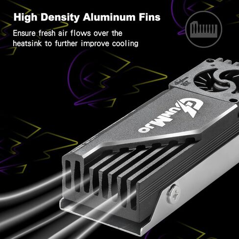 GUNMJO M.2 2280 SSD Heatsink, 20mm Built-in Cooling Fan, Aluminum Plate-Fin Design, with Thermal pad for AI and Gaming PC, Black in Saudi Arabia
