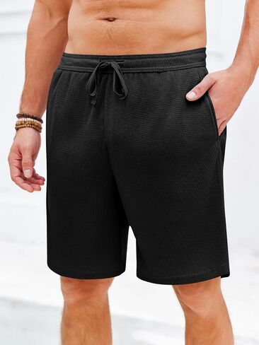 PASLTER شورت رياضي رجالي كاجوال مقاس 7 بوصات من نسيج الوافل المطاطي للخصر برباط للتمرين in Kuwait