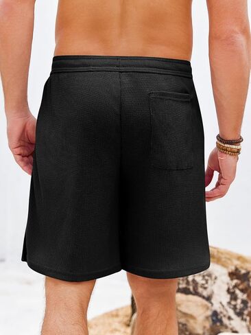 PASLTER شورت رياضي رجالي كاجوال مقاس 7 بوصات من نسيج الوافل المطاطي للخصر برباط للتمرين in Kuwait