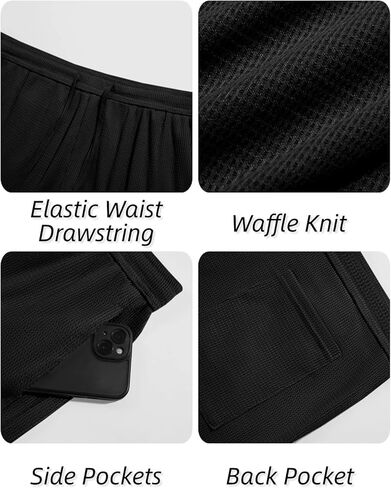 PASLTER شورت رياضي رجالي كاجوال مقاس 7 بوصات من نسيج الوافل المطاطي للخصر برباط للتمرين in Kuwait