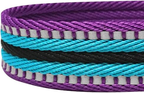 Blueberry Pet 4 Colors 3M Reflective Multi-Colored Stripe Martingale Safety Training Dog Collar, Violet and River Blue, Medium, Heavy Duty Adjustable Collars for Dogs in Saudi Arabia