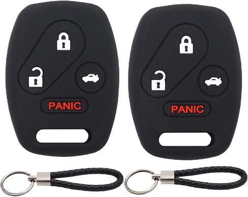 Leather for Honda Accord Crosstour CR-V Civic Pilot Element Remote 4 Buttons Key Case Holder Cover Fob Chain (Black) in Saudi Arabia