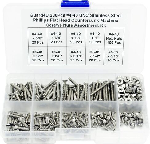 160Pcs #8-32 UNC Stainless Steel Phillips Flat Head Countersunk Machine Screws Nuts Assortment Kit- #8-32x 1/4" 5/16" 3/8" 1/2" 5/8" 3/4" 7/8" 1" in Kuwait