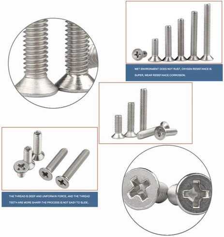 160Pcs #8-32 UNC Stainless Steel Phillips Flat Head Countersunk Machine Screws Nuts Assortment Kit- #8-32x 1/4" 5/16" 3/8" 1/2" 5/8" 3/4" 7/8" 1" in Kuwait