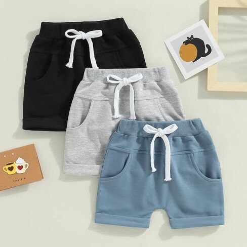 Baby Boys' 3-Pack Pull-on Jogger Shorts Knit Shorts Classic Fit Elastic Waist Toddler Shorts Kids Multipacks Pants in Saudi Arabia