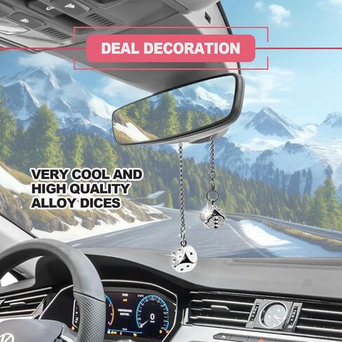 Creative Hanging Dice with Dots Metal Dice Car Rear View Mirror Pendant, Automotive Mirror Hanging Pendant Car Accessories for Car Interior Ornament Decoration(Colorful) in Saudi Arabia