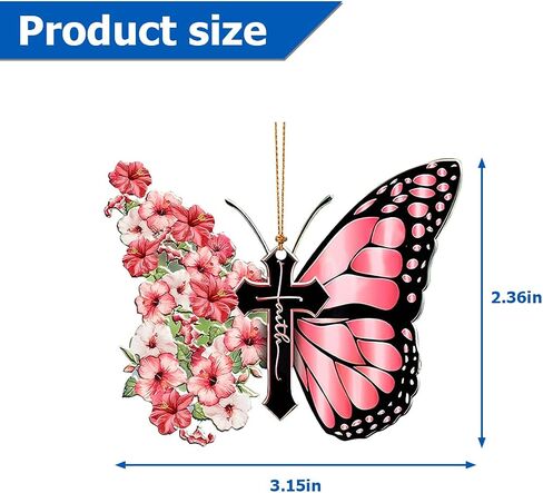 Butterfly Jesus Cross Hanging Ornament for Car, Christian Lover Religious Auto Rear View Mirror Accessories, Christmas Tree Charm, Flower Faith Vehicle Interior Pendant Decoration (Style A) in Saudi Arabia
