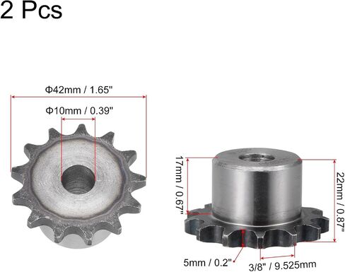 uxcell Chain Roller Sprocket, 8mm Bore 3/8" Pitch 10 Tooth Single Strand Type B Chain Sprocket, A3 Carbon Steel Roller Chain Sprocket for ISO 06B Chain, 2Pcs in Saudi Arabia