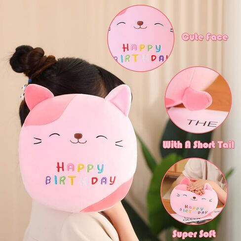 Birthday Cute Cat Plush Soft Kitty Plush Pillows Lifelike Cat Shape Design Plushie Gifts for Kids Girls (Pink, 10 Inch) in Saudi Arabia