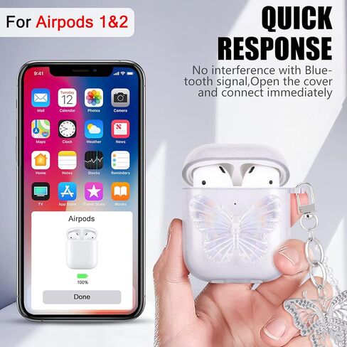 حافظة ليزر لامعة لأجهزة AirPods 2/1 مع سوار معصم لؤلؤي وسلسلة مفاتيح حافظة واقية ناعمة من مادة TPU للنساء والفتيات والأطفال متوافقة مع AirPod 2nd & 1st Gen - أرجواني أرجواني in Kuwait