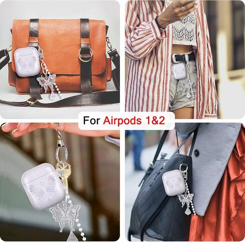 حافظة ليزر لامعة لأجهزة AirPods 2/1 مع سوار معصم لؤلؤي وسلسلة مفاتيح حافظة واقية ناعمة من مادة TPU للنساء والفتيات والأطفال متوافقة مع AirPod 2nd & 1st Gen - أرجواني أرجواني in Kuwait