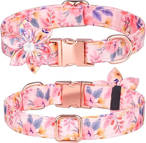 Serijoars Cute Girl Dog Collars for Small Medium Large Dogs, Floral Patterns Female Dog Collar with Detachable Rhinestone Flower for Female Dogs (M, Purple) in Saudi Arabia