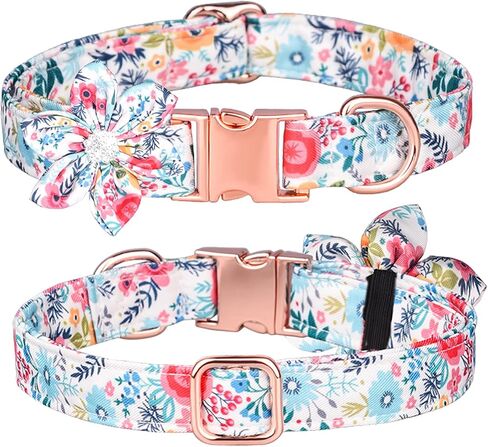 Serijoars Cute Girl Dog Collars for Small Medium Large Dogs, Floral Patterns Female Dog Collar with Detachable Rhinestone Flower for Female Dogs (M, Purple) in Saudi Arabia