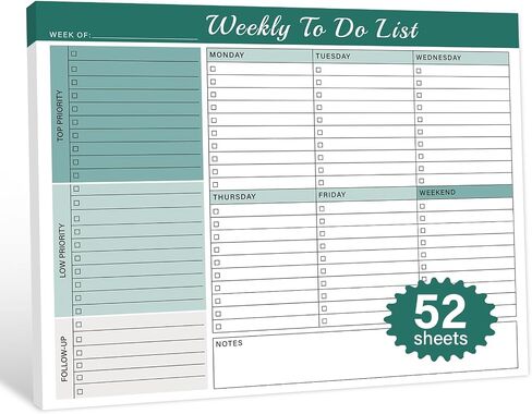 Weekly To Do List Notepad with 52 Undated Sheets（8.5"×11"）- Weekly Desk Planner Pad with Spiral Binding for Women & Man, Office, School and Home Personal Organizer in Saudi Arabia