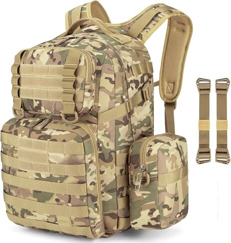 Tzowla Tactical Military Grade Backpack Waterproof,Travel Laptop Army Molle Rucksack for Men and Women with Small Detachable Bag,Army 3 Days Assault Pack Bag,Black in Saudi Arabia