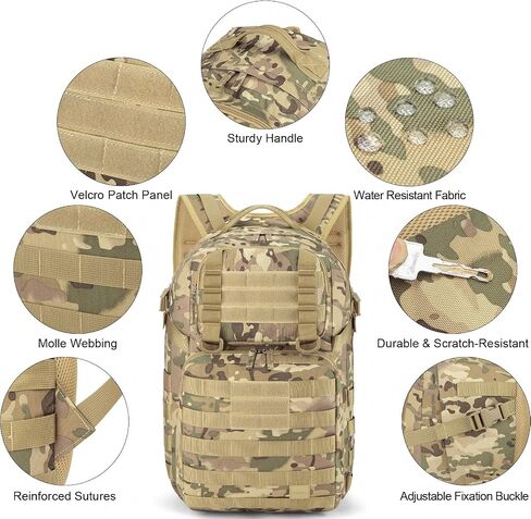 Tzowla Tactical Military Grade Backpack Waterproof,Travel Laptop Army Molle Rucksack for Men and Women with Small Detachable Bag,Army 3 Days Assault Pack Bag,Black in Saudi Arabia