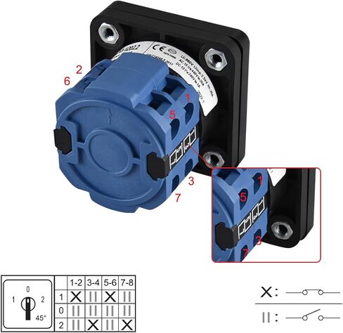 Universal Rotary Cam Selector Changeover Switch SZW26-20/B202.2 On-Off-On Momentary 660V 20A 3 Position 2 Phase 8 Terminals CE in Saudi Arabia
