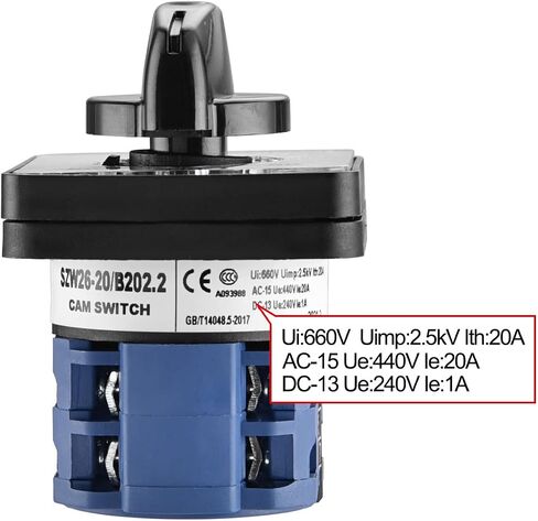 Universal Rotary Cam Selector Changeover Switch SZW26-20/B202.2 On-Off-On Momentary 660V 20A 3 Position 2 Phase 8 Terminals CE in Saudi Arabia