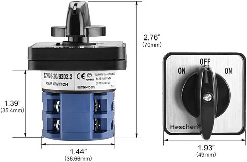 Universal Rotary Cam Selector Changeover Switch SZW26-20/B202.2 On-Off-On Momentary 660V 20A 3 Position 2 Phase 8 Terminals CE in Saudi Arabia